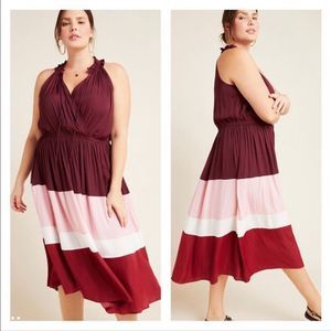 Anthropologie Burgundy and Pink Midi Dress